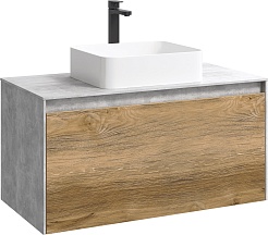 Aqwella Тумба с раковиной Mobi 100 бетон светлый/ дуб балтийский – фотография-1